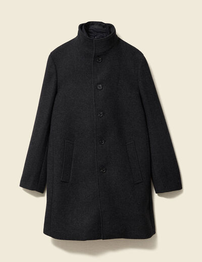 Manteau droit long col montant noir homme