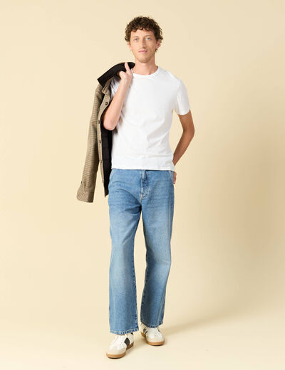 Jeans loose longueur 32 en coton denim bleach homme
