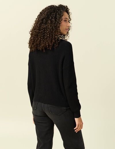 Pull col camionneur manches longues noir femme