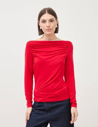 T-shirt ajust&eacute; manches longues bardot rouge femme