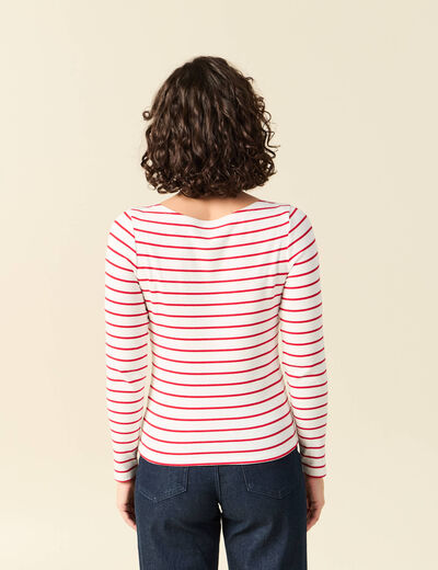 T-shirt ray&eacute; ajust&eacute; manches longues rouge femme