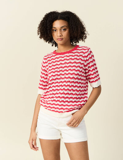 Pull manches courtes rouge femme