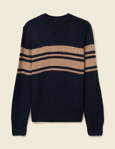 Pull manches longues col rond bleu marine homme