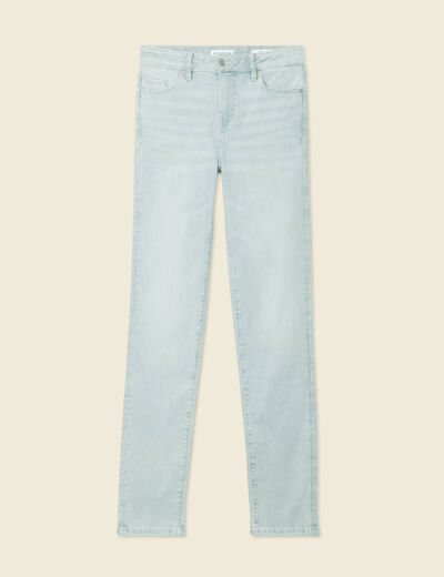 Jeans slim taille haute denim bleach femme