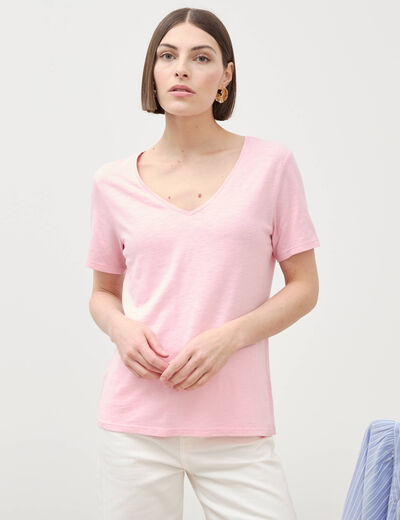 T-shirt manches courtes rose clair femme