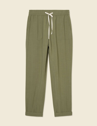 Pantalon droit à coulisse vert kaki femme
