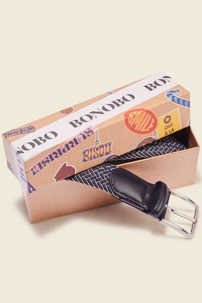 Ceinture tressée en cuir bleu marine homme