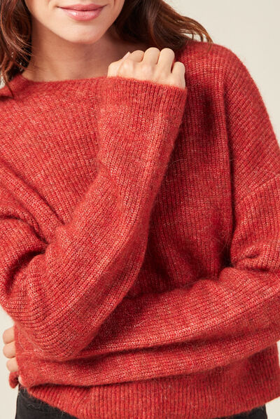 Pull manches longues cropped rouge foncé femme