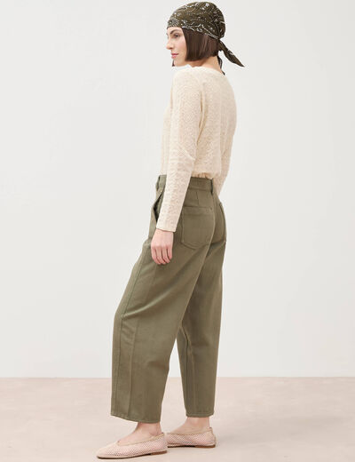 Jeans barrel taille haute vert kaki femme
