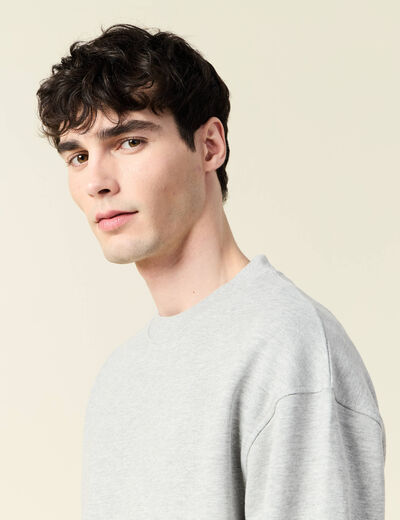 Sweat col rond manches longues en coton gris homme