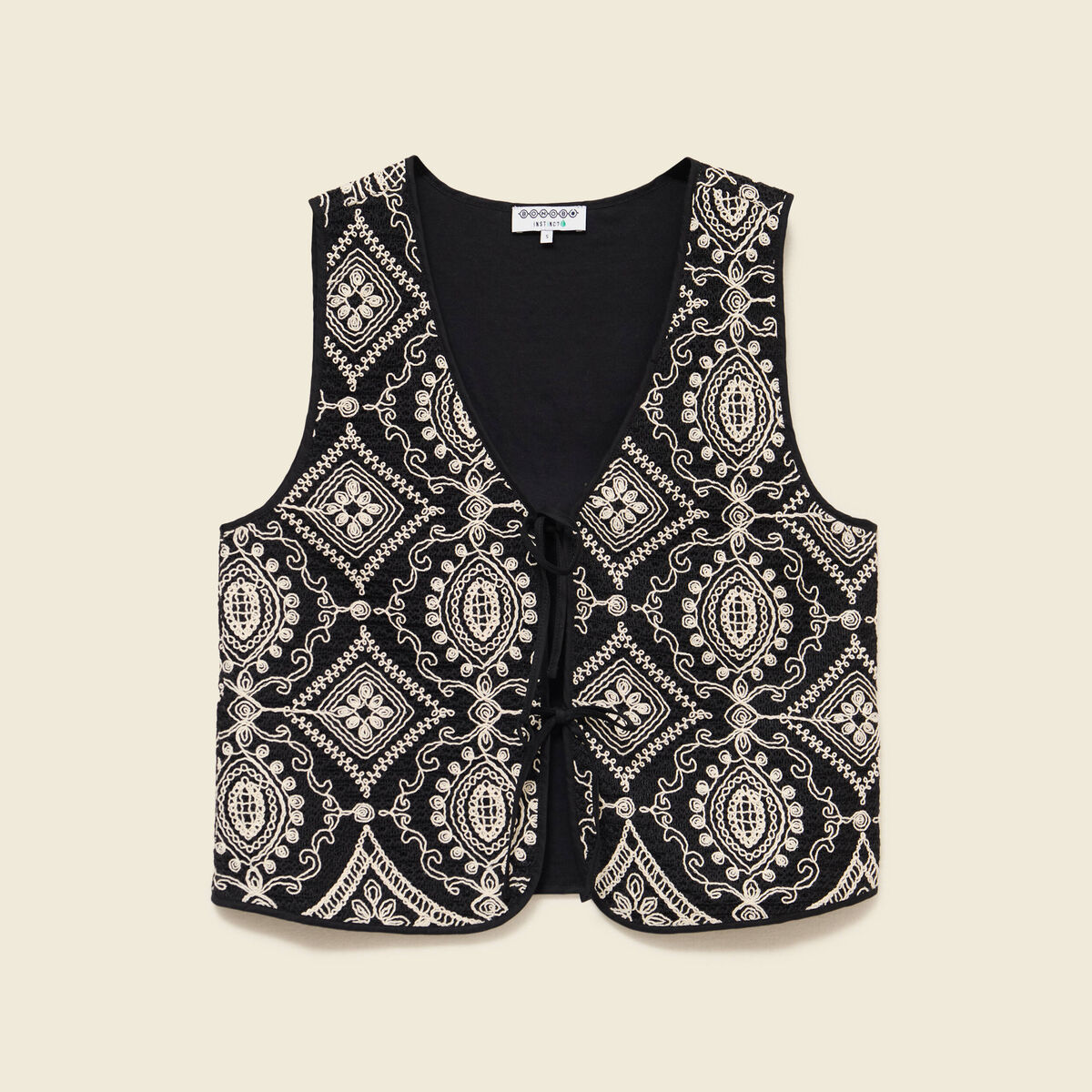 Cardigan sans manches avec broderies noir femme