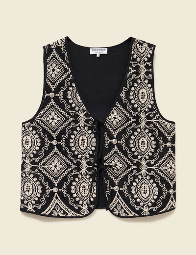 Cardigan sans manches avec broderies noir femme