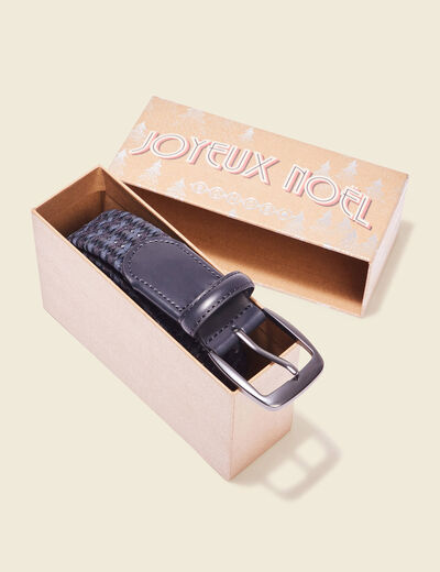 Ceinture tressée en cuir bleu foncé homme