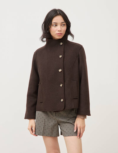 Veste oversize courte col tailleur marron fonc&eacute; femme