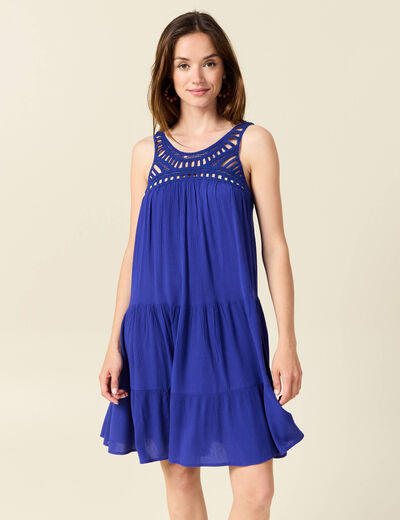 Robe évasée poitrine crochet bleu violet femme
