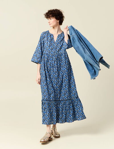 Robe longue droite bleu femme