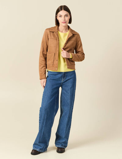 Blouson manches longues col classique marron femme