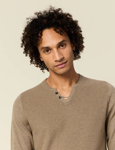 Pull manches longues taupe homme