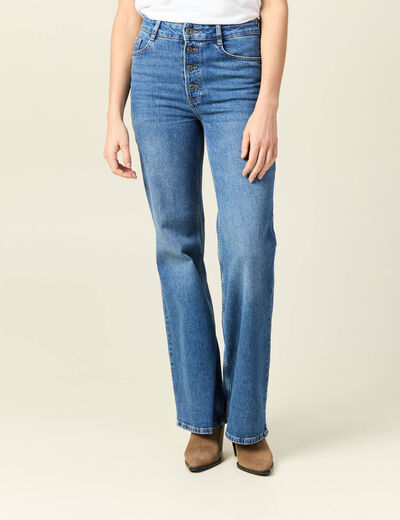 Jeans flare boutonné denim brut femme