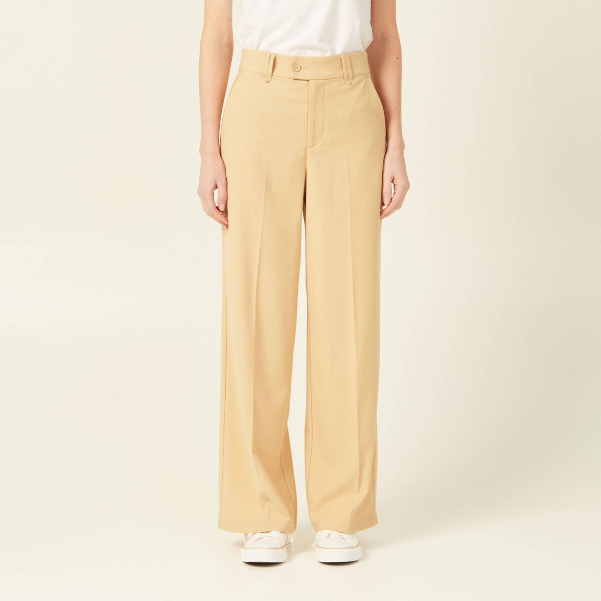 Pantalon city large à pinces beige femme