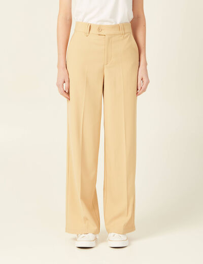Pantalon city large à pinces beige femme