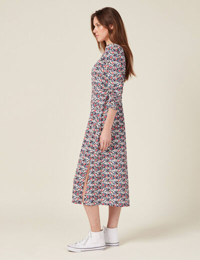 Robe cintr&eacute;e col v manches longues bleu marine femme