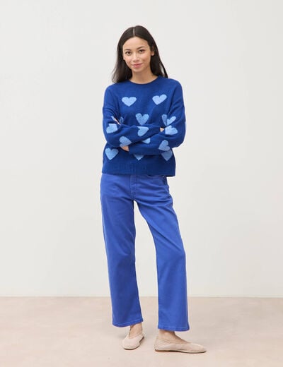 Pull manches longues bouclette col rond bleu electrique femme