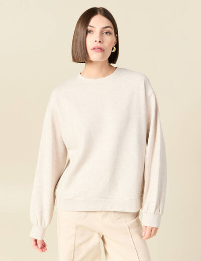 Sweat droit manches longues beige femme