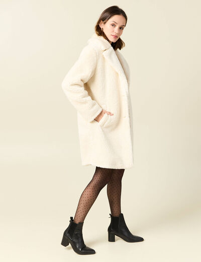 Manteau long laine mouton creme femme
