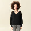 Pull ajour&eacute; col V manches longues noir femme