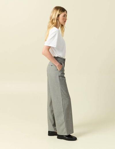 Pantalon large taille haute fluide gris femme