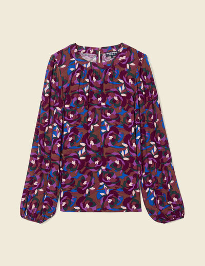 Blouse manches longues col rond marron femme