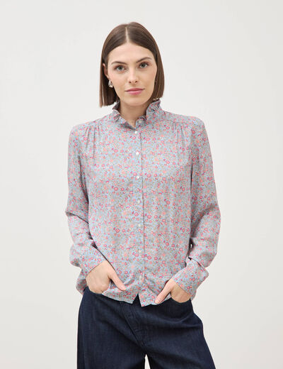 Chemise droite manches longues bleu gris femme
