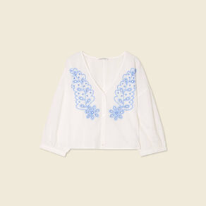 blouse manches 34 brodee ecru femme Blouse manches 3/4 brodée ecru femme