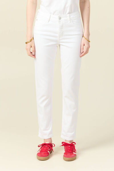 Jeans girlfriend taille haute denim blanc femme