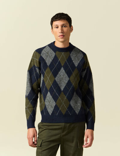 Pull col rond manches longues bleu marine homme