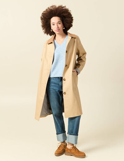Pull col v manches 3/4 bleu ciel femme
