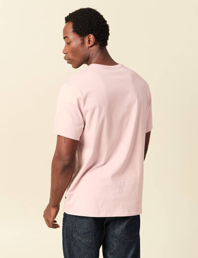 T-shirt col rond manches courtes brod&eacute; rose pastel homme