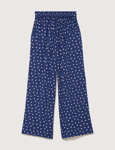 Pantalon large taille haute bleu marine femme