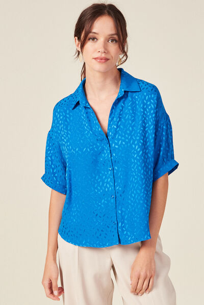 Chemise manches courtes bleu electrique femme