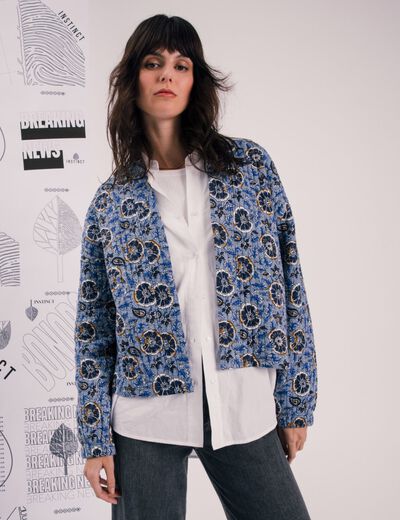 Gilet imprimé manches longues bleu femme