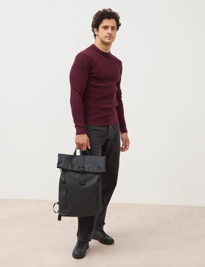Pull droit manches longues prune homme
