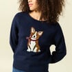 Pull col rond manches longues bleu marine femme