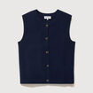Pull droit court sans manches col rond bleu marine femme