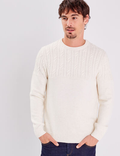 Pull manches longues torsades ecru homme