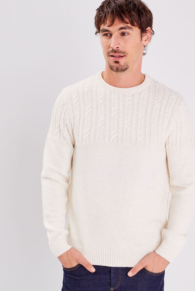Pull manches longues torsades ecru homme
