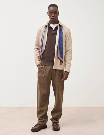 Pull droit col polo manches longues marron homme