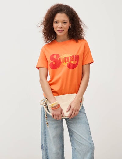 T-shirt droit col rond manches courtes orange femme