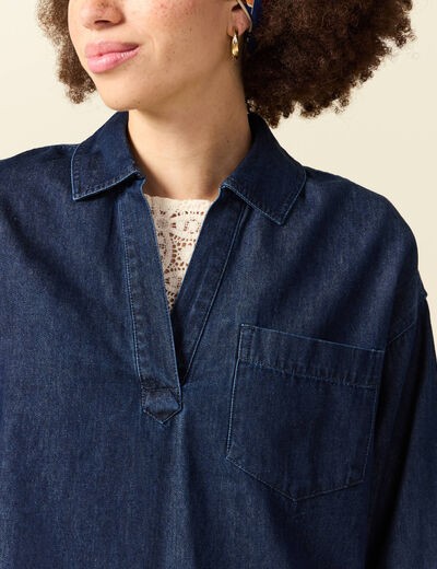 Chemise oversize en coton denim stone femme