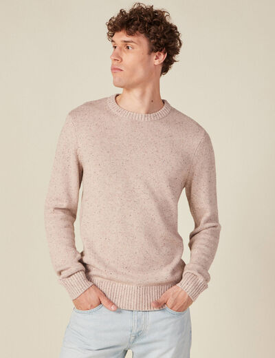 Pull manches longues col rond beige homme